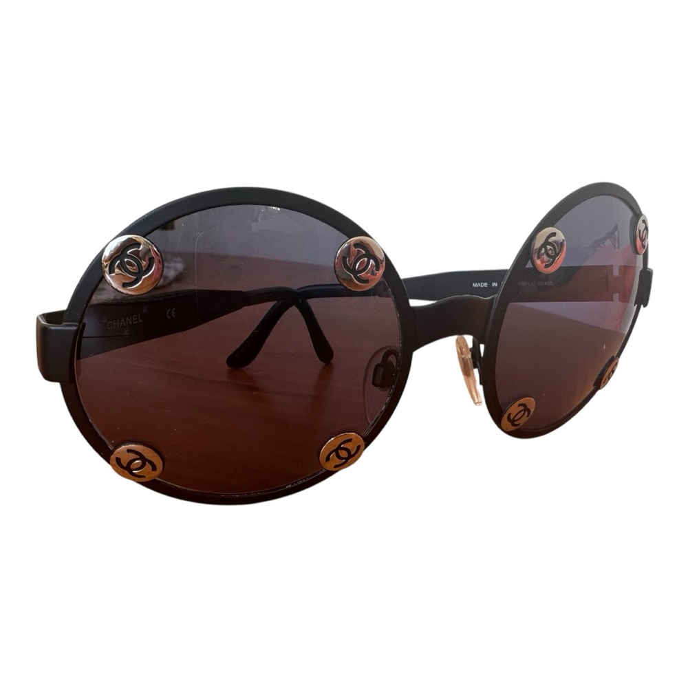 Authentic CHANEL CC Matte Black Round Frame Sunglasses w/ Case - Picture 7 of 16